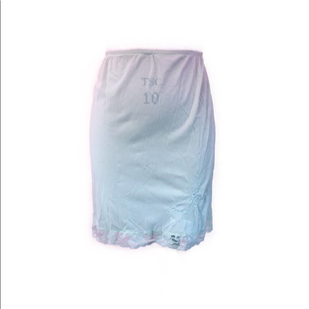 Vintage Pale Blue Half Slip Floral Detail and Lace